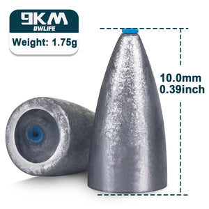 9KM Bullet Weights Fishing Sinkers 15Pcs Fishing Weight for Texas Rigs Bass Fishing Hook Tackle Saltwater Freshwater 1.75~14g