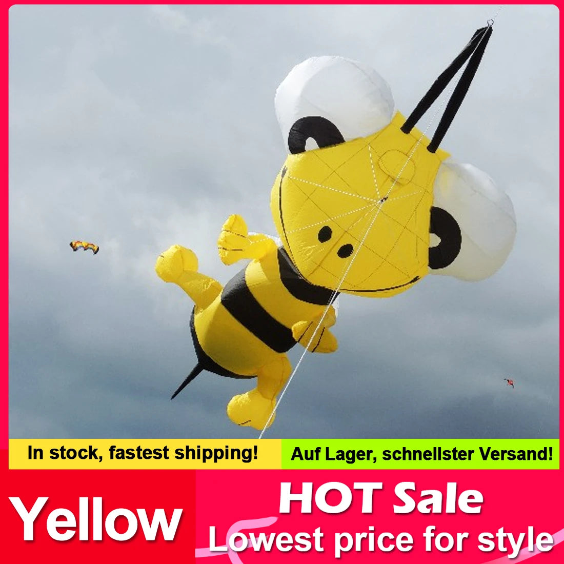 9KM 3m Bee Kite Line Laundry Kite Soft Inflatable 30D Ripstop Nylon with Bag for Kite Festival (Accept wholesale)