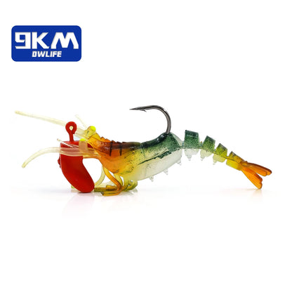 Soft Shrimp Lures Fishing Jig Head Swimbait with Paddle Tail Trout Bass Salmon Sinking Baits Saltwater/Freshwater Sharp Hook