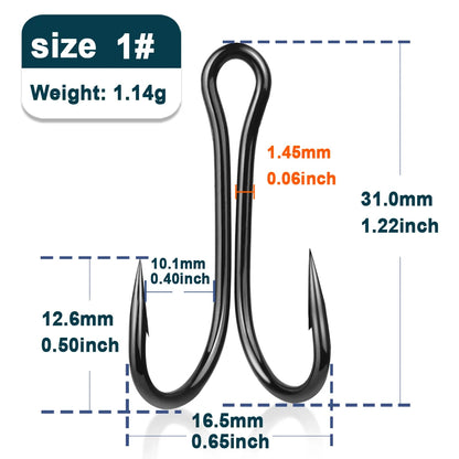 Fishing Double Hooks 50~200Pcs Black Classic Frog Hooks High Carbon Steel Brabed Sharp Worm Hook Replacement Fishing Hooks Lures