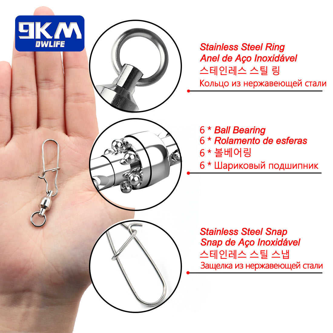 20~100Pcs Fishing Ball Bearing Swivels Duolock Snap Stainless Steel Fishing Connector Swivels with Crane Barrel Lure Fish Tackle