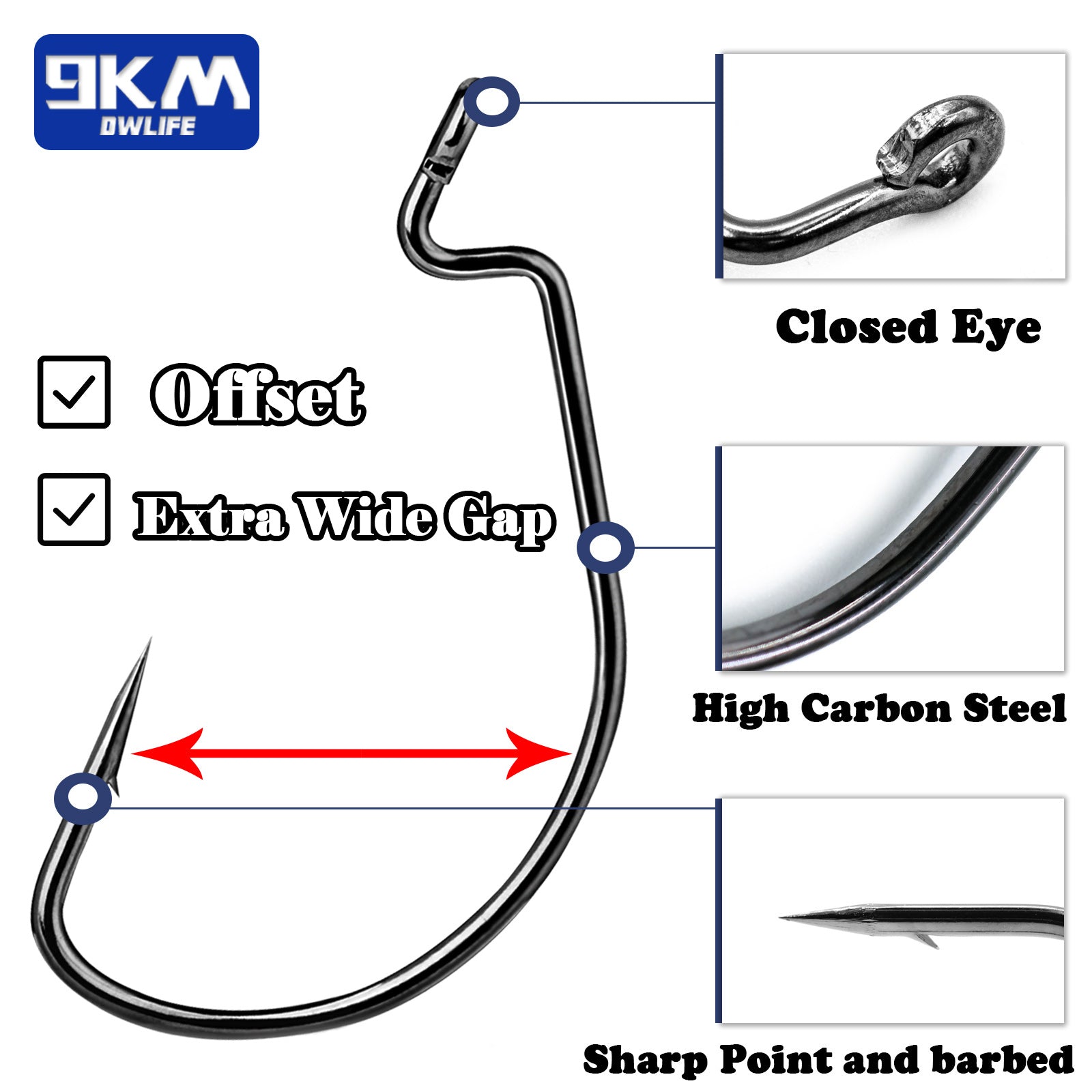 9KM Wide Gap Worm Fishing Hooks Jig Barbed Carp Fishing Softjerk Hooks Tackle Soft Worm Lure Hooks Accessories Sea Freshwater