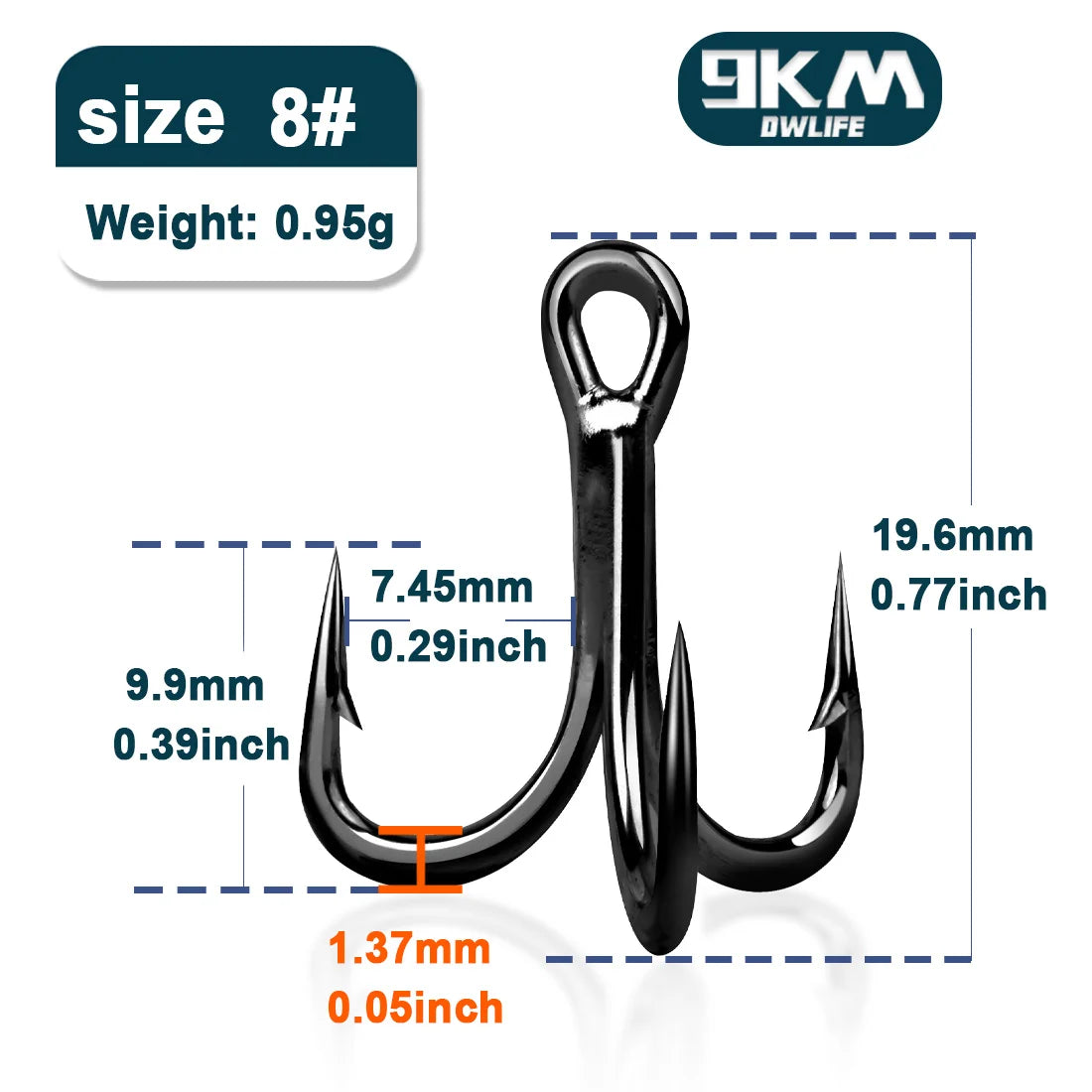 9KM 4X Fishing Treble Hooks 25~100Pcs High Carbon Steel Brabed Sharp Replacement Fishing Hooks Hard Lures Trout Bluefish Salmon