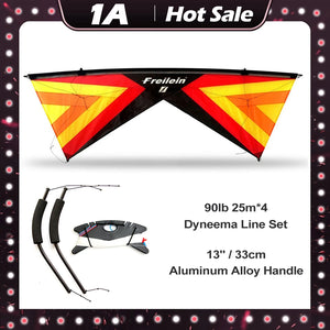 Freilein 2.4m Beginner 4 Line Stunt Kite for Adults Professional Acrobatic Kite PC20 13" Handle + 4x25mx90lb Dyneema Lines + Bag