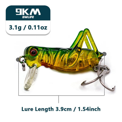 9KM Fishing Lures 3.1g Cricket Shape Lures Crankbait Bass Fishing Hard Baits Saltwater Topwater Cicada Lure with Treble Hook