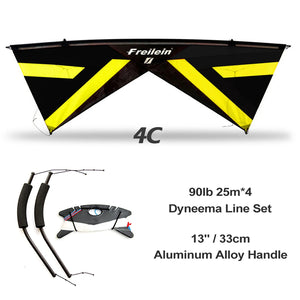 Freilein 2.4m Beginner 4 Line Stunt Kite for Adults Professional Acrobatic Kite PC20 13" Handle + 4x25mx90lb Dyneema Lines + Bag