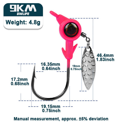 Underspin jig Heads Crappie Fishing Hooks 3.5~10g Swimbait Jig Head Hook 3D Eye Spinner Willow Blade for Fishing Lure Tackle Box