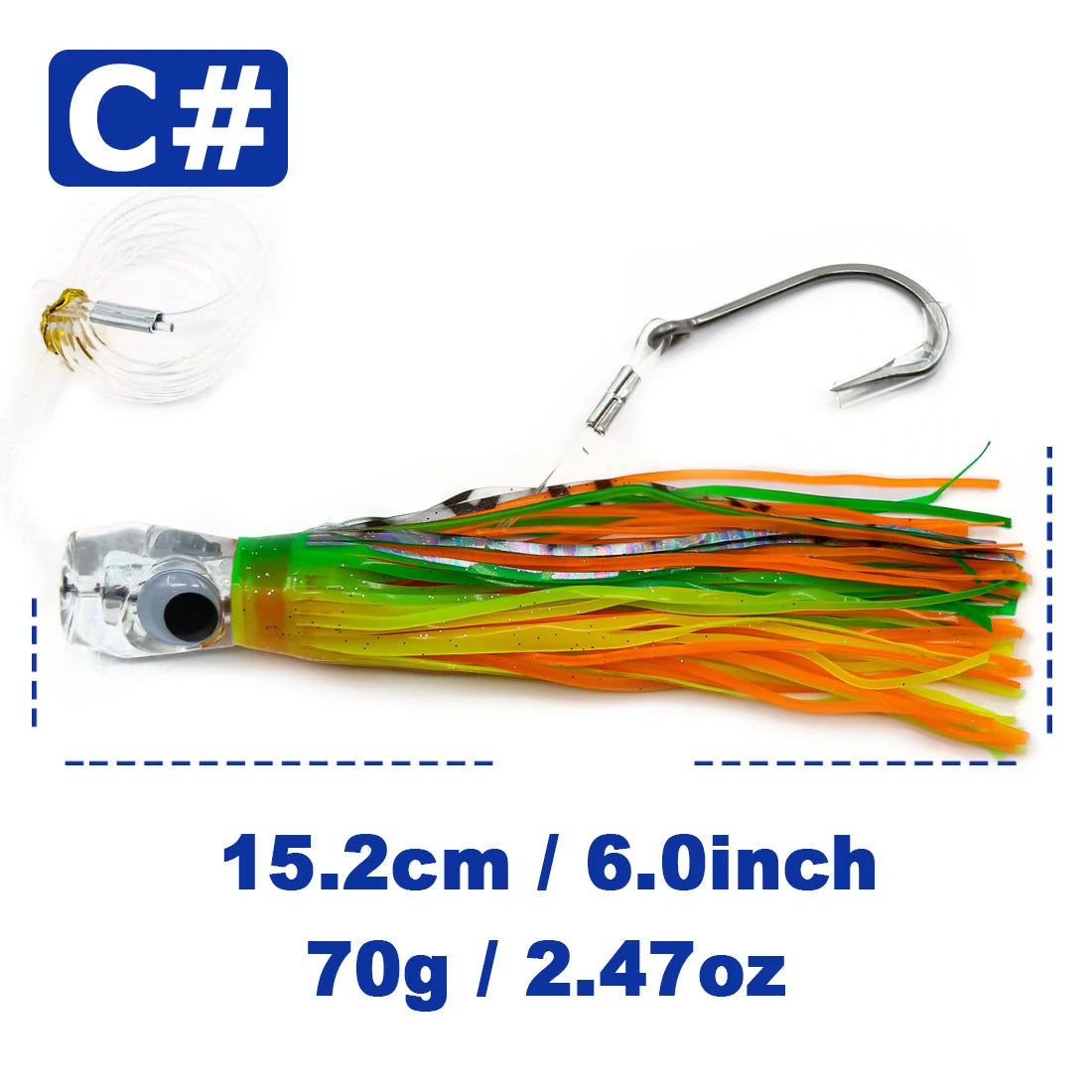 9KM 6in~9in Saltwater Big Game Trolling Lures Skirted Trolling Jig Offshore Chugger Trolling Lures for Marlin, Tuna, Sailfish