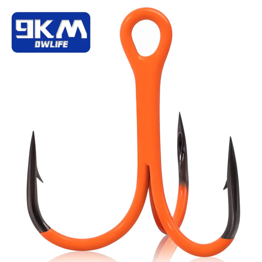 9KM 10Pcs Treble Hooks Triple Hook 2X Strong for Deep Freshwater Applications, Orange Ultra Violet (UV)