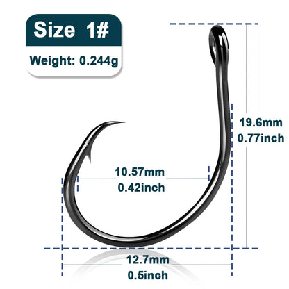 Inline Circle Hooks Saltwater Fishing Catfish Hooks 25~100Pcs Wide Gap Non-Offset for Bass Salmon Striped Fishing Circle Hooks