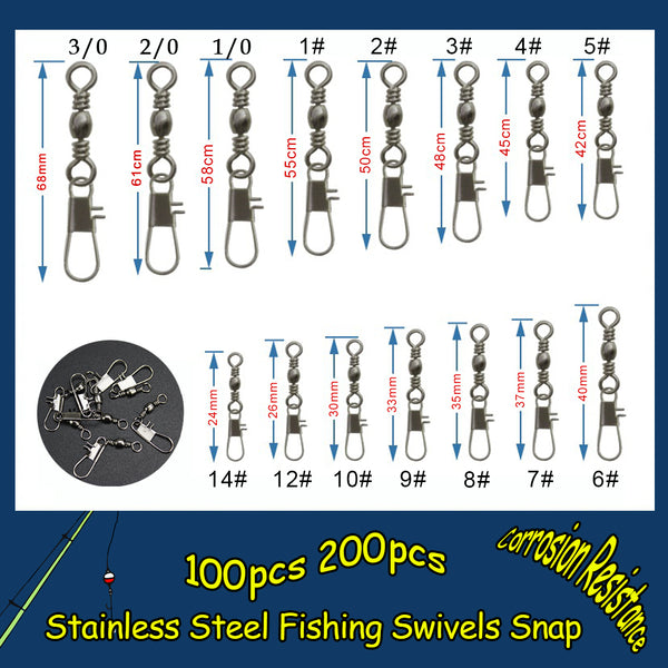 100PCS Fishing Barrel Swivel with Interlock Snap Fishing Swivel Size  14#-3/0