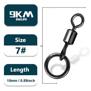 9KM Carp Fishing Swivel 30~60Pcs Quick Change Rolling Swivel With Ring Matt Black Micro Hook Ring Link Ring Carp Fishing Tackle