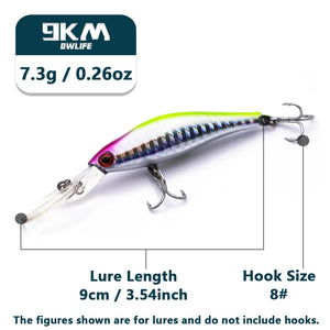 Minnow Lures 9cm 7.3g Diving Jerkbait Hard Bait Fishing Lure Bass Fishing Sinking Lures Striper Pike Fishing Tackle Treble Hooks