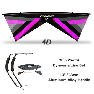 Freilein 2.4m Beginner 4 Line Stunt Kite for Adults Professional Acrobatic Kite PC20 13" Handle + 4x25mx90lb Dyneema Lines + Bag