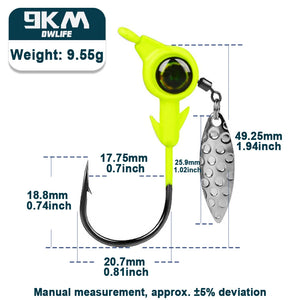 Underspin jig Heads Crappie Fishing Hooks 3.5~10g Swimbait Jig Head Hook 3D Eye Spinner Willow Blade for Fishing Lure Tackle Box