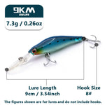 Load image into Gallery viewer, Minnow Lures 9cm 7.3g Diving Jerkbait Hard Bait Fishing Lure Bass Fishing Sinking Lures Striper Pike Fishing Tackle Treble Hooks
