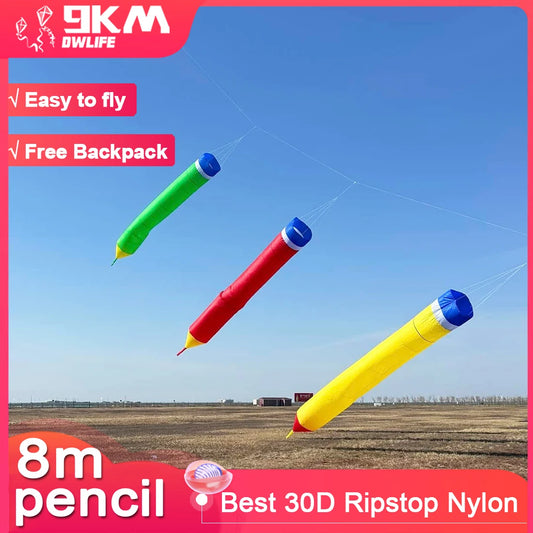 9KM 8m Pencil  Kite Soft Inflatable Line Laundry Kite 30D Ripstop Nylon with Bag for Kite Festival (Accept wholesale)