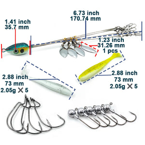 Alabama Rig for Bass Fishing Swimbait Lure Kit Umbrella Rigs Swivels Snap Trout Salmon Tackle Tips+EWG Hooks+T-Tail Soft Lures