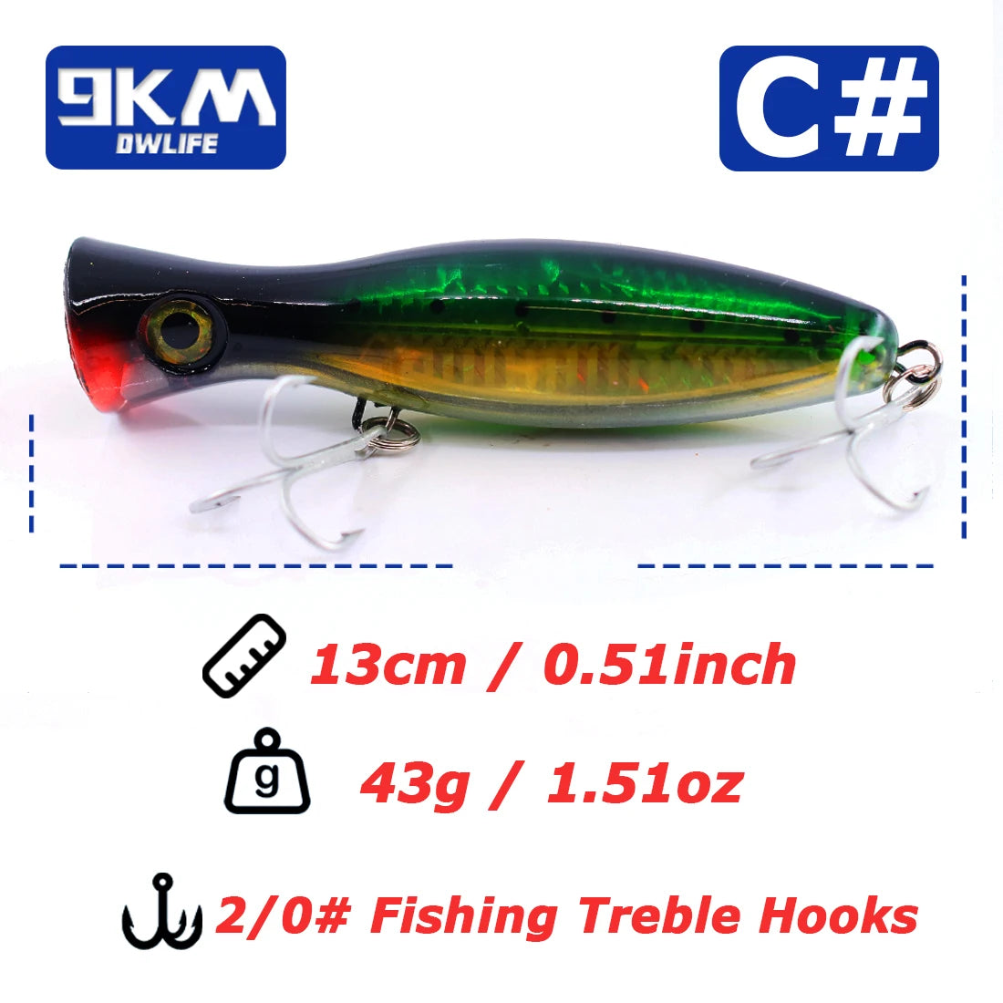 13cm Popper Fishing Lure Saltwater Topwater Popper Lures with Treble Hook for Striper Tuna Bluefish Offshore Large Predator Fish