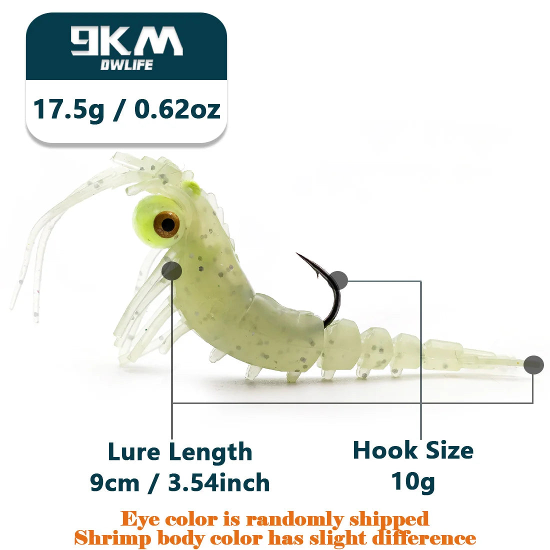 9KM Soft Shrimp Lures 7~8.5g Bass Lures Saltwater Shrimp Bait Swimbait for Slow Sinking Bass Trout Crappie Lure Sharp Hook 7~9cm