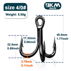 9KM 4X Fishing Treble Hooks 25~100Pcs High Carbon Steel Brabed Sharp Replacement Fishing Hooks Hard Lures Trout Bluefish Salmon