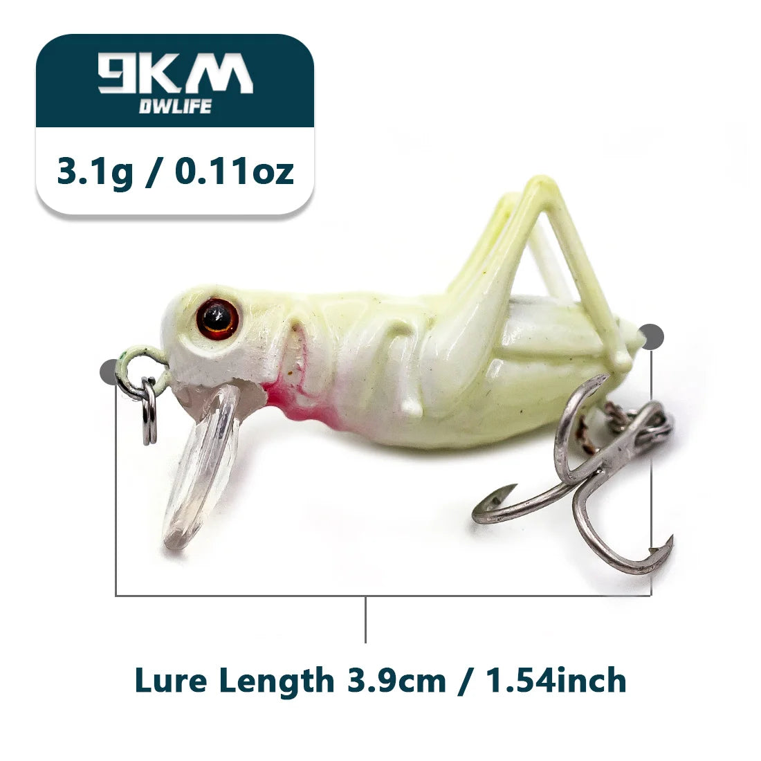 9KM Fishing Lures 3.1g Cricket Shape Lures Crankbait Bass Fishing Hard Baits Saltwater Topwater Cicada Lure with Treble Hook