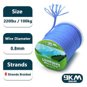 9KM UHMWPE Cord 0.8~1.6mm Hollow Braided Rope Hammock Tarp Tent Rope Kite Line Fishing Climbing Camping Kayak Sailboat 100~750lb