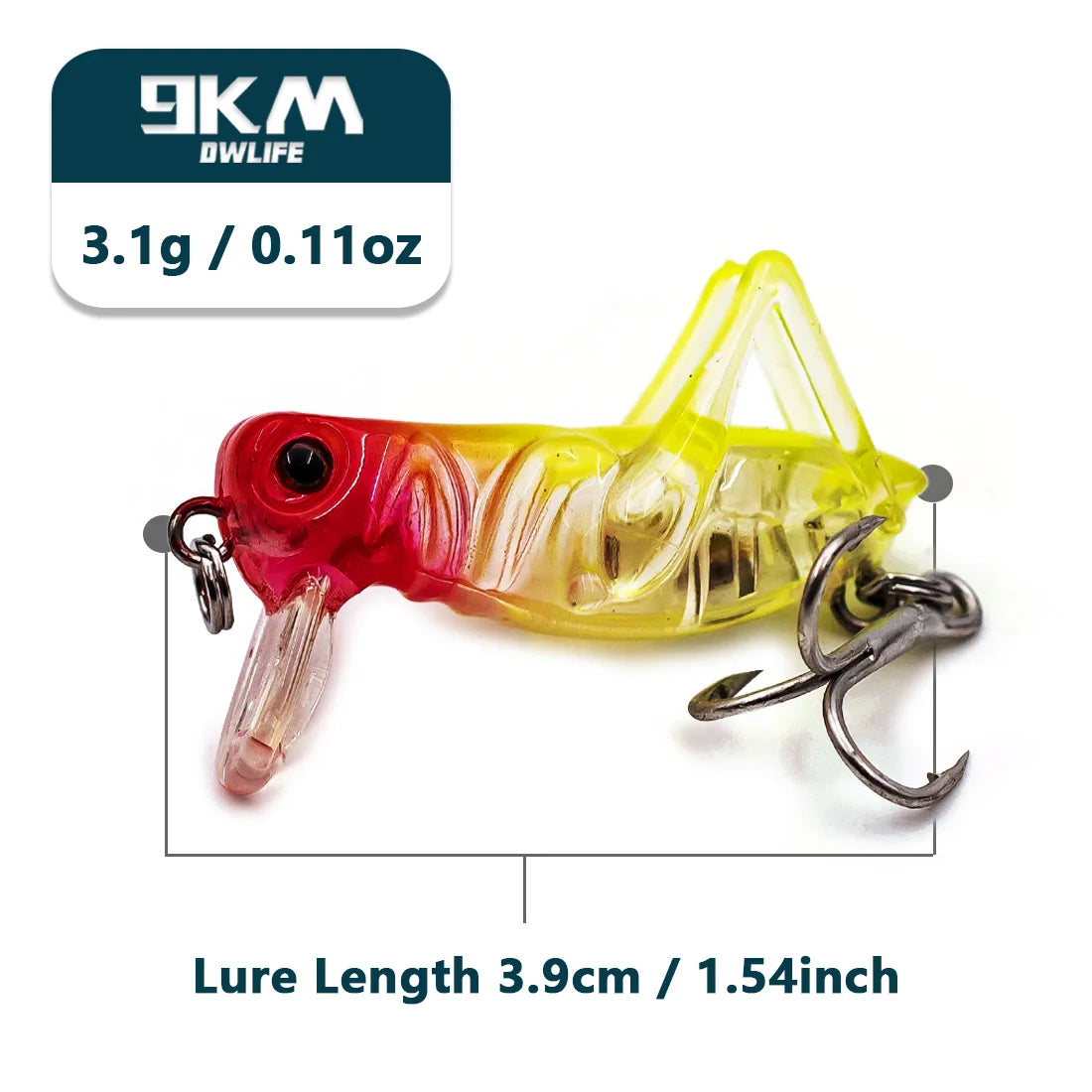 9KM Fishing Lures 3.1g Cricket Shape Lures Crankbait Bass Fishing Hard Baits Saltwater Topwater Cicada Lure with Treble Hook