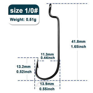 9KM Fishing Offset Worm Hooks 50~200Pcs High Carbon Steel EWG Hooks for Bass Fishing Worm Hooks Wide Gap Barbed Shank Saltwater