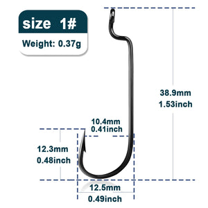 9KM Fishing Offset Worm Hooks 50~200Pcs High Carbon Steel EWG Hooks for Bass Fishing Worm Hooks Wide Gap Barbed Shank Saltwater