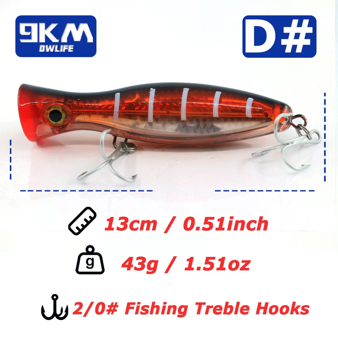 13cm Popper Fishing Lure Saltwater Topwater Popper Lures with Treble Hook for Striper Tuna Bluefish Offshore Large Predator Fish