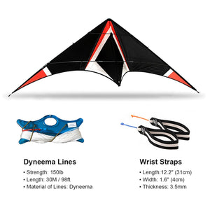 Freilein Ninja 2.36m Dual Line Sport Kite Beginner Stunt Kite Adults Acrobatic Kites Wrist Strap+2x30mx150lb Spectra Lines+Bag