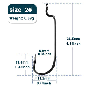 9KM Fishing Offset Worm Hooks 50~200Pcs High Carbon Steel EWG Hooks for Bass Fishing Worm Hooks Wide Gap Barbed Shank Saltwater