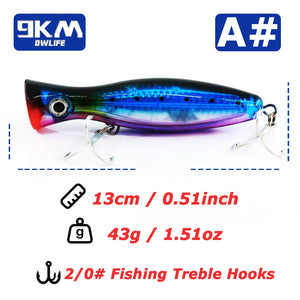 13cm Popper Fishing Lure Saltwater Topwater Popper Lures with Treble Hook for Striper Tuna Bluefish Offshore Large Predator Fish