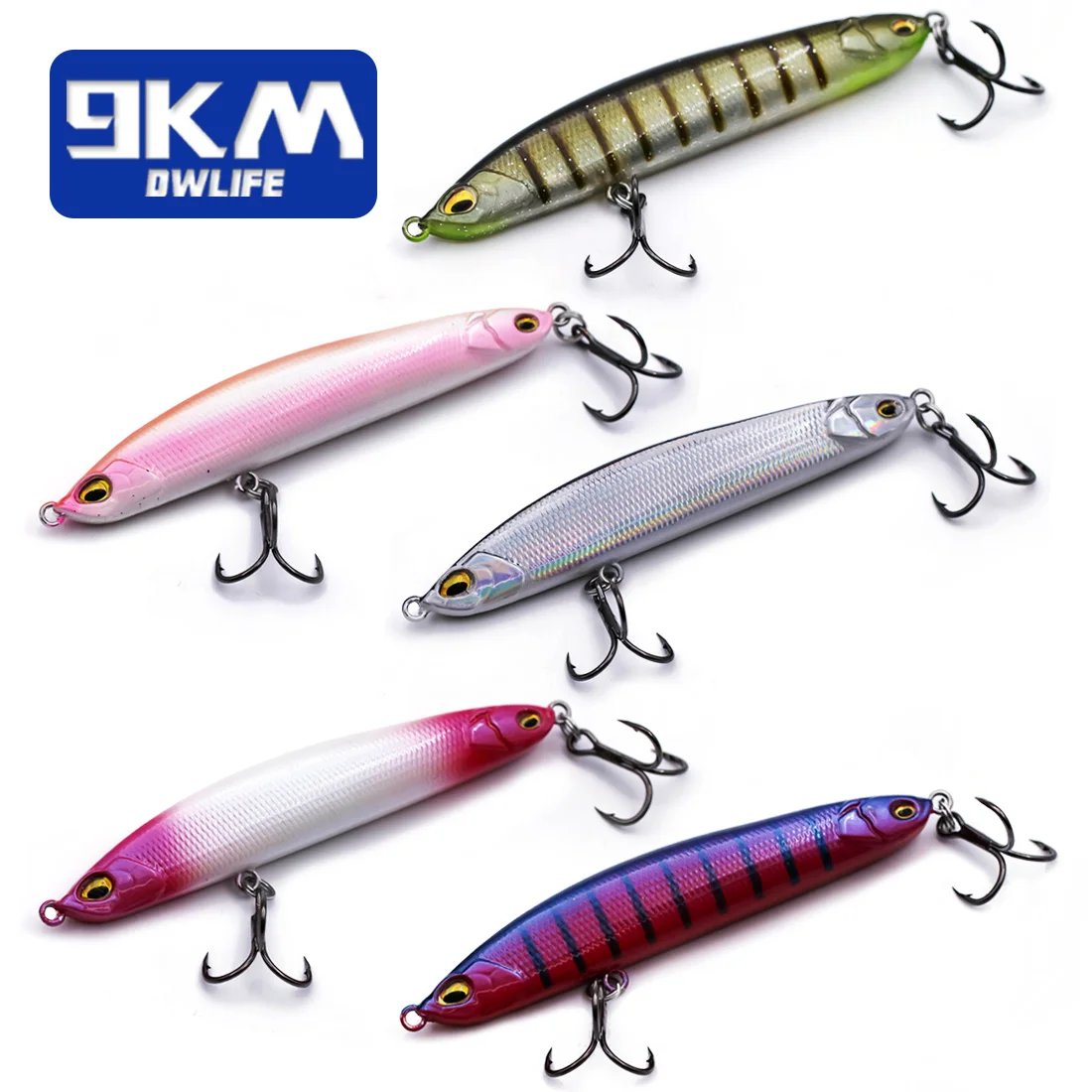 Slow Sinking Pencil Lures 9.5~19g Saltwater Fishing Lures Hard Fishing Bait with Treble Hooks