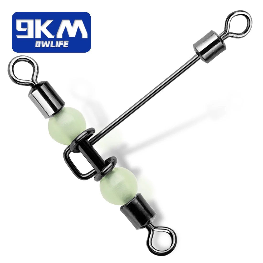 Three Way Fishing Swivel T-Shape Fishing Barrel Rolling Swivel With Glow Beads