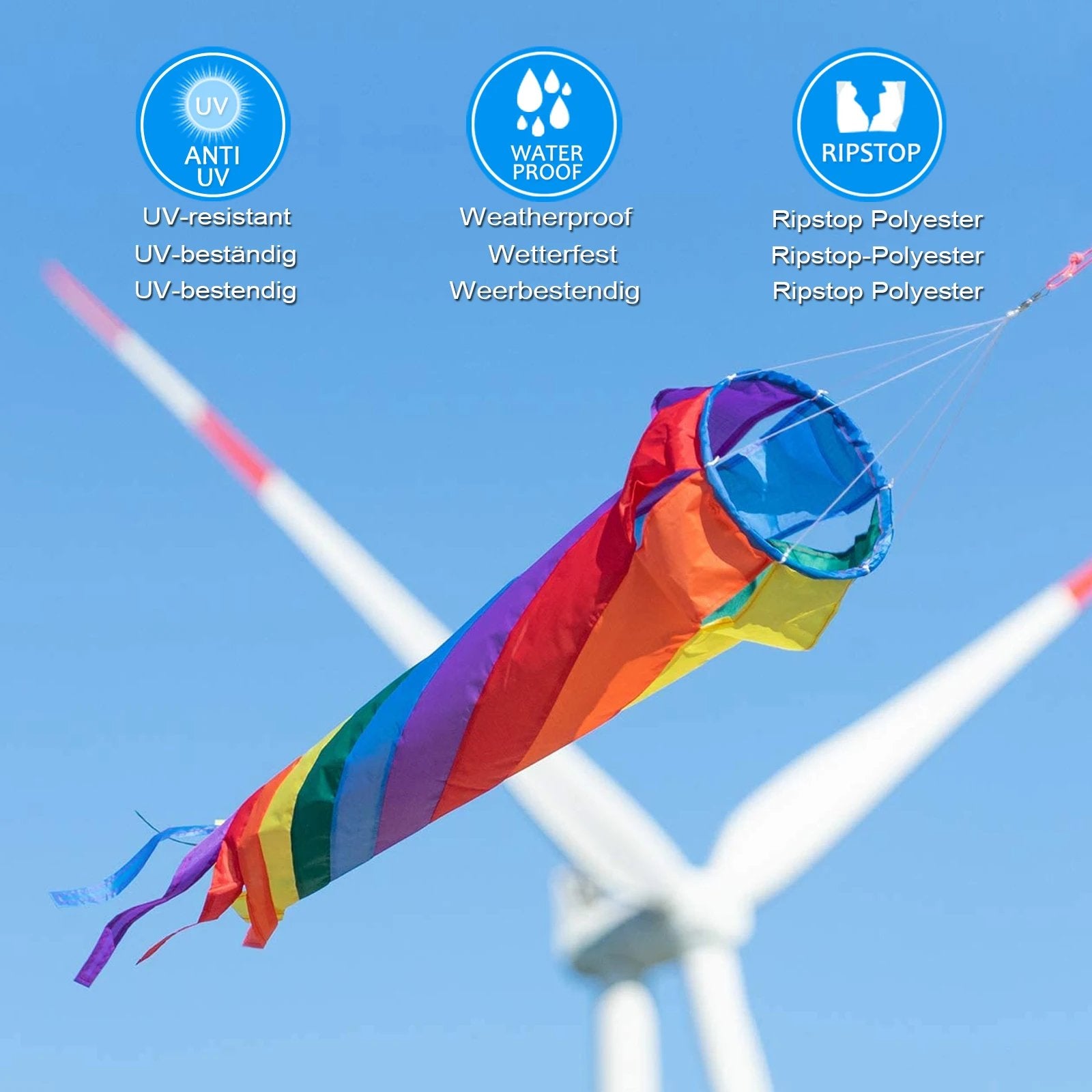  Rainbow Spinning Turbine Windsock with Ball Bearing Swivels for Flag Poles Kite 