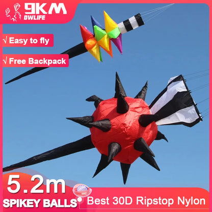 9KM 5.2m Spikey Balls Kite Line Laundry Kite Pendant Soft Inflatable Show Kite 