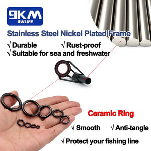 Fishing Rod Tip Repair Kit Pole Tips Replacement Kit Stainless Steel Ceramic Guides Ring Fishing Rod Building Eyelets Repair Kit