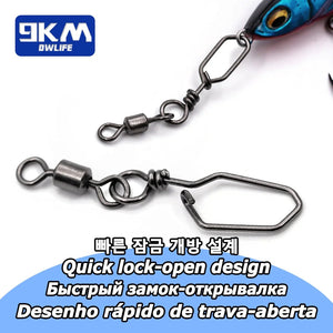 Fishing Swivel Snap 25~100Pcs Rolling Swivel with Safety Snap Stainless Steel Fishing Lure Connector Interlock Snap Freshwater