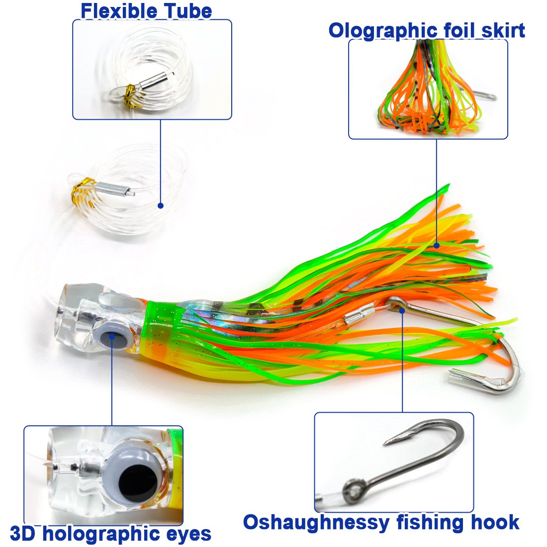 9KM 6in~9in Saltwater Big Game Trolling Lures Skirted Trolling Jig Offshore Chugger Trolling Lures for Marlin, Tuna, Sailfish