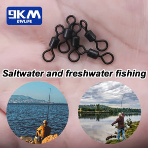 9KM Big Eye Swivels 30~60Pcs Carp Fishing Swivel Terminal Tackles Matt Black Carp Fishing Rolling Swivel Solid Rings Connector