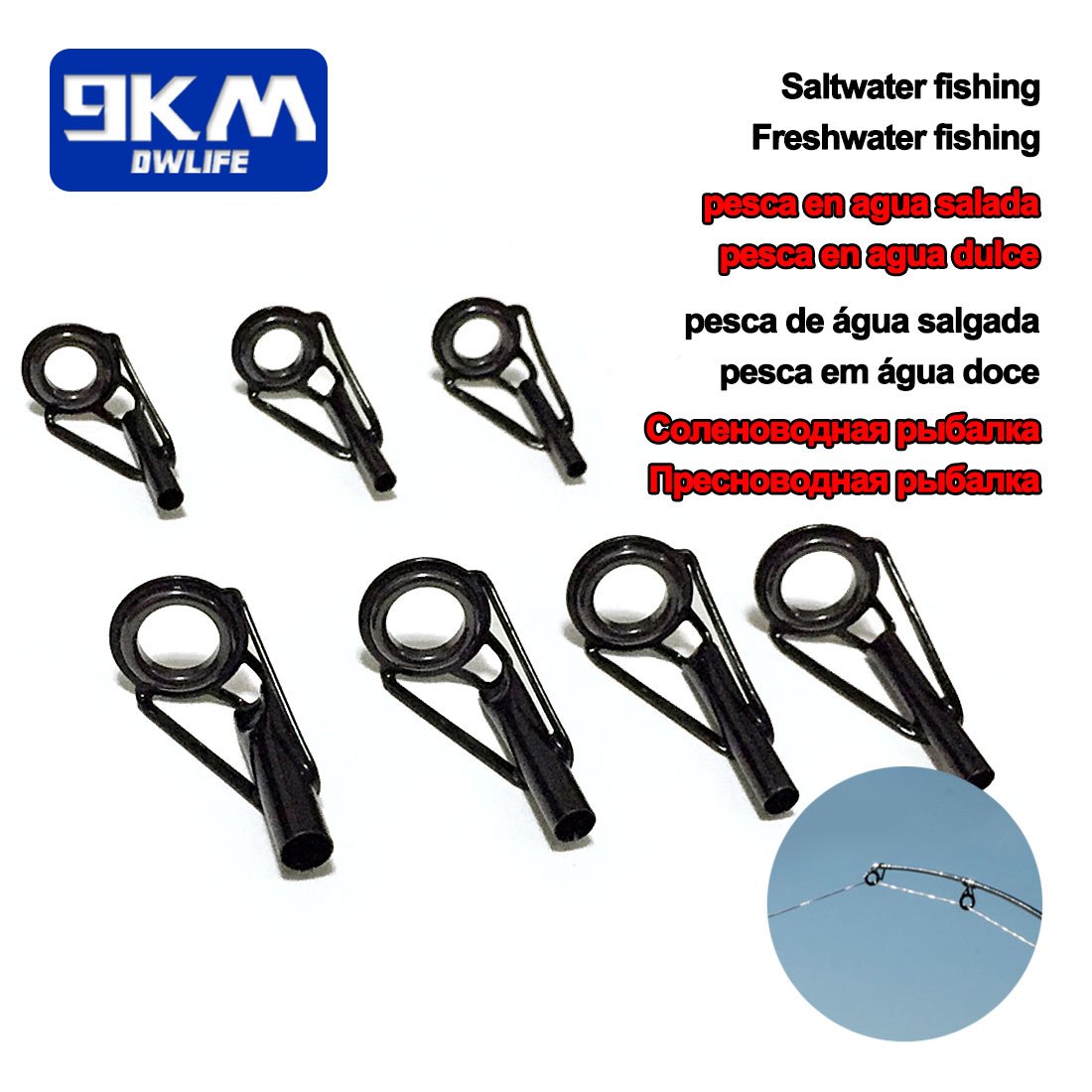 9KM 24Pcs Fishing Rod Tip Guide Repair Kit Stainless Steel Black Ceramic Replacement Freshwater Saltwater