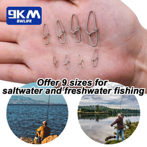 9KM Fishing Snap 50~200Pcs Fishing Clip Quick Fishing Lure Connector Stainless Steel Saltwater Fishing Interlock Snap Cross Lock