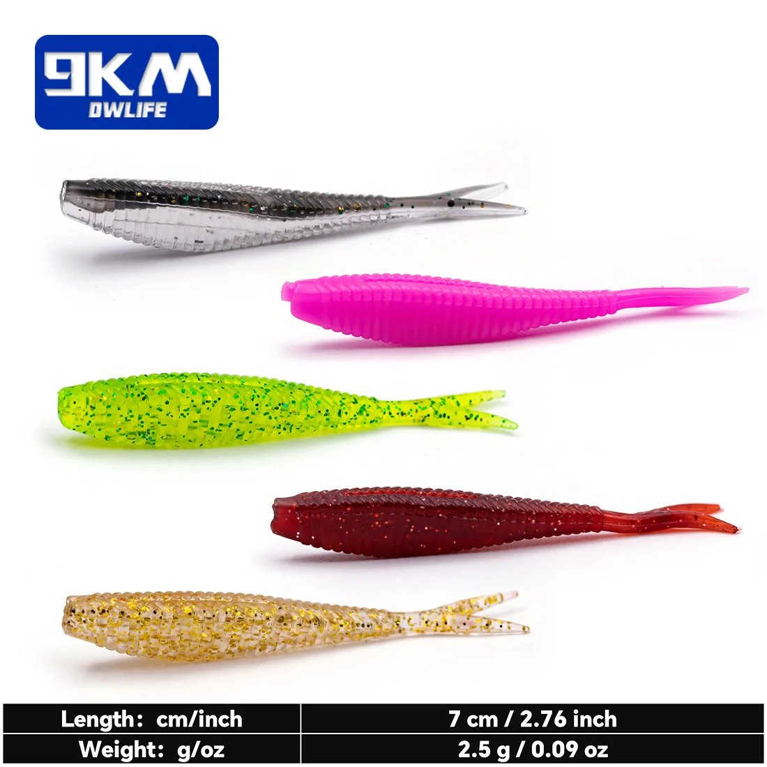 15Pcs Fishing Soft Lures Plastic Baits 7cm Lifelike Forked Paddle Tail