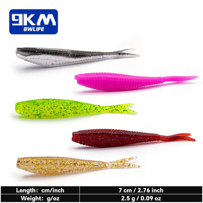 15Pcs Fishing Soft Lures Plastic Baits 7cm Lifelike Forked Paddle Tail