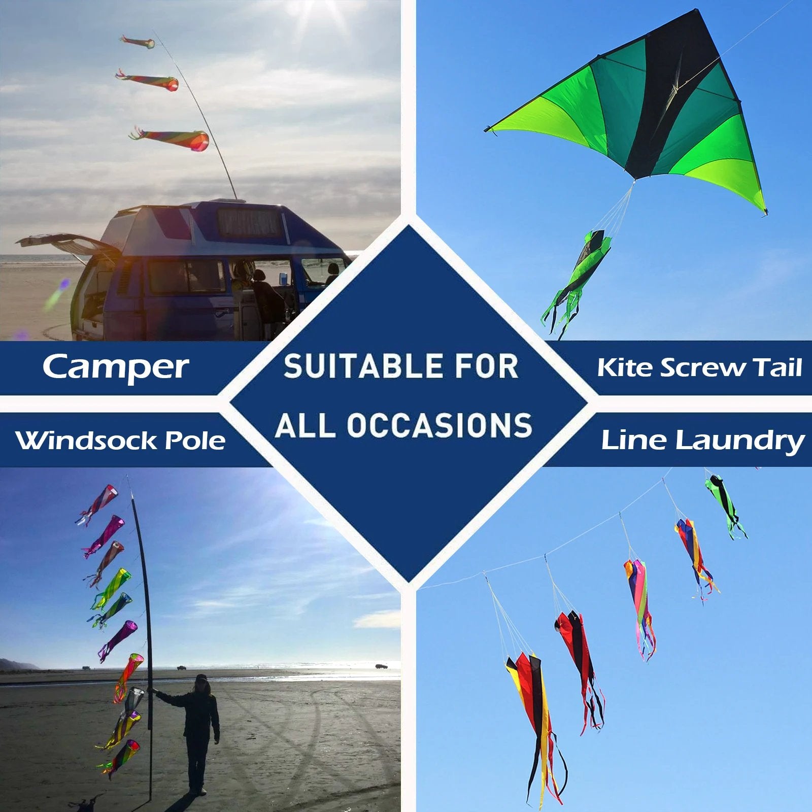 9KM 90cm Rainbow Spinning Turbine Windsock with Ball Bearing Swivels for Flag Poles Kite Tail Windsock Pole Outdoor