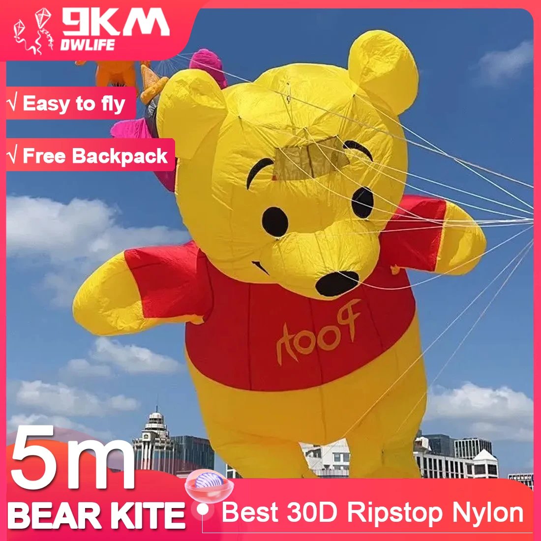 9KM 5m BEAR Kite Line Laundry Kite Soft Inflatable Show Kite Pendant 30D Ripstop Nylon