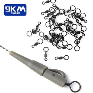 9KM Big Eye Swivels 30~60Pcs Carp Fishing Swivel Terminal Tackles Matt Black Carp Fishing Rolling Swivel Solid Rings Connector