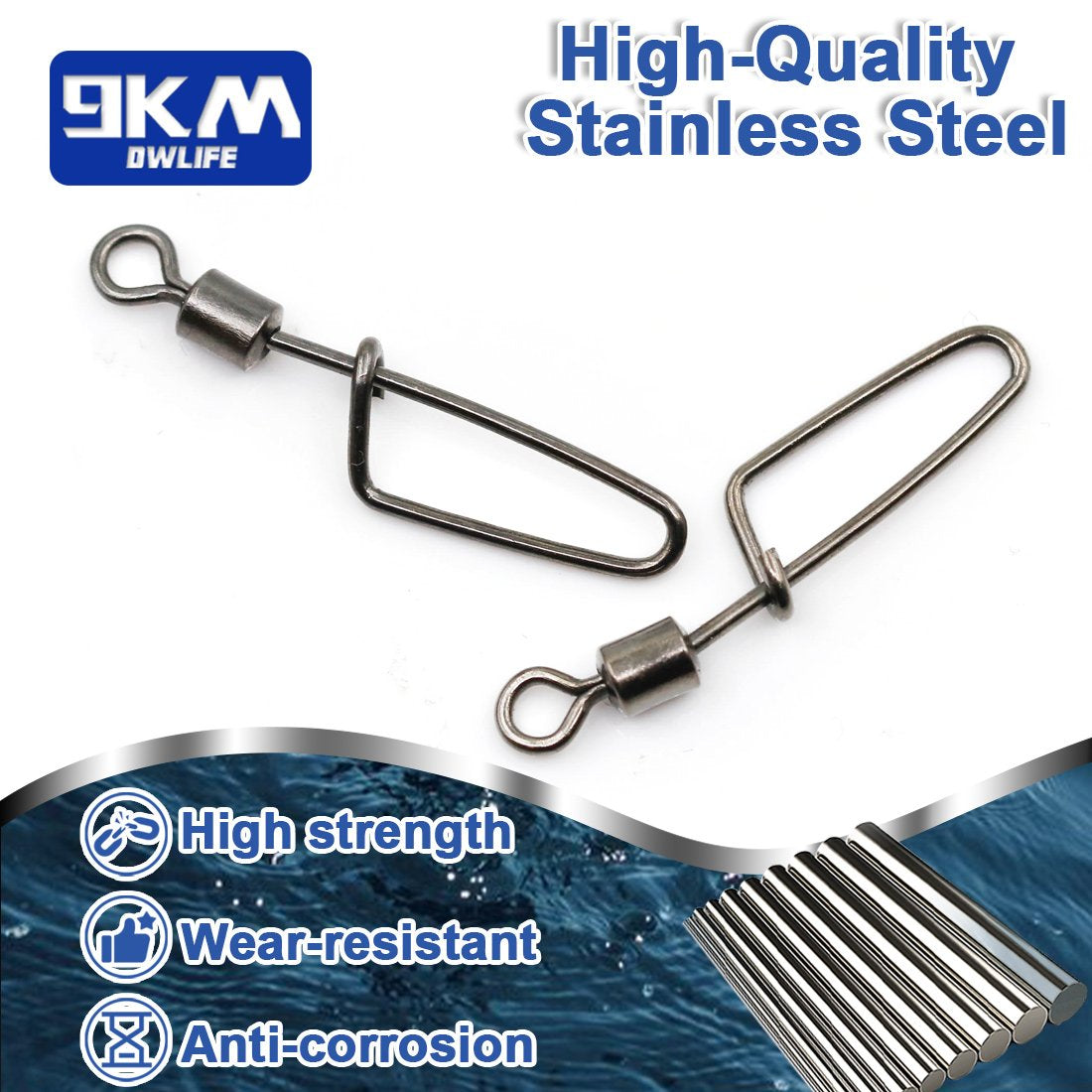 9KM Rolling Swivel Coastlock Snap Clips 25Pcs~100Pcs Fishing Connector Stainless Steel Carabiner Quick Change Snap Terminal